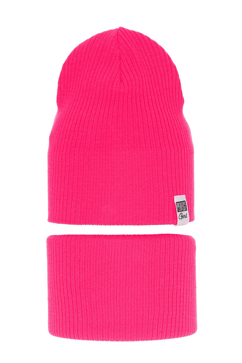 Flicka höst/vår set: mössa och tubhalsduk, rosa, med bomull, Farinka