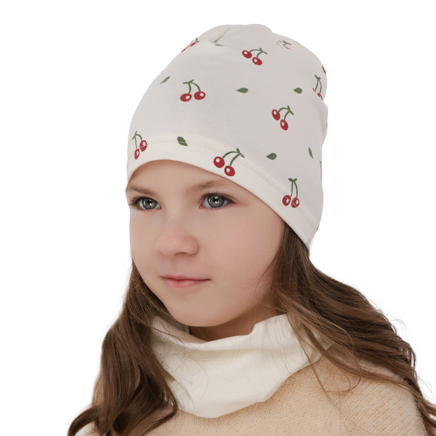 Flicka höst/vår set: mössa och tubhalsduk, beige, fodrad med bomull, Cerise