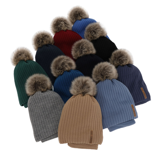 Pojke vinter set: mössa och halsduk, grå, med pompom, Kalen