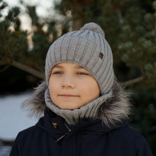 Pojke vinter set: mössa och halsduk, grön, med pompom, Wiliam