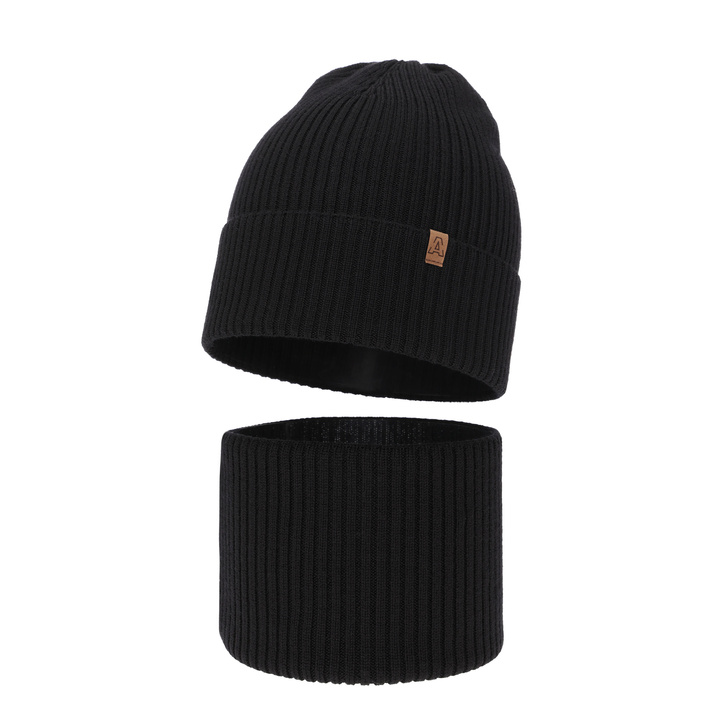 Pojke höst/vår set: mössa och halsduk, svart, 100% Merino Ull, Lemas