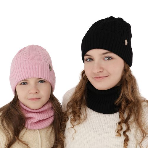 Flicka vinter set: mössa och tubhalsduk, amarant, 100% merinoull, Jenny