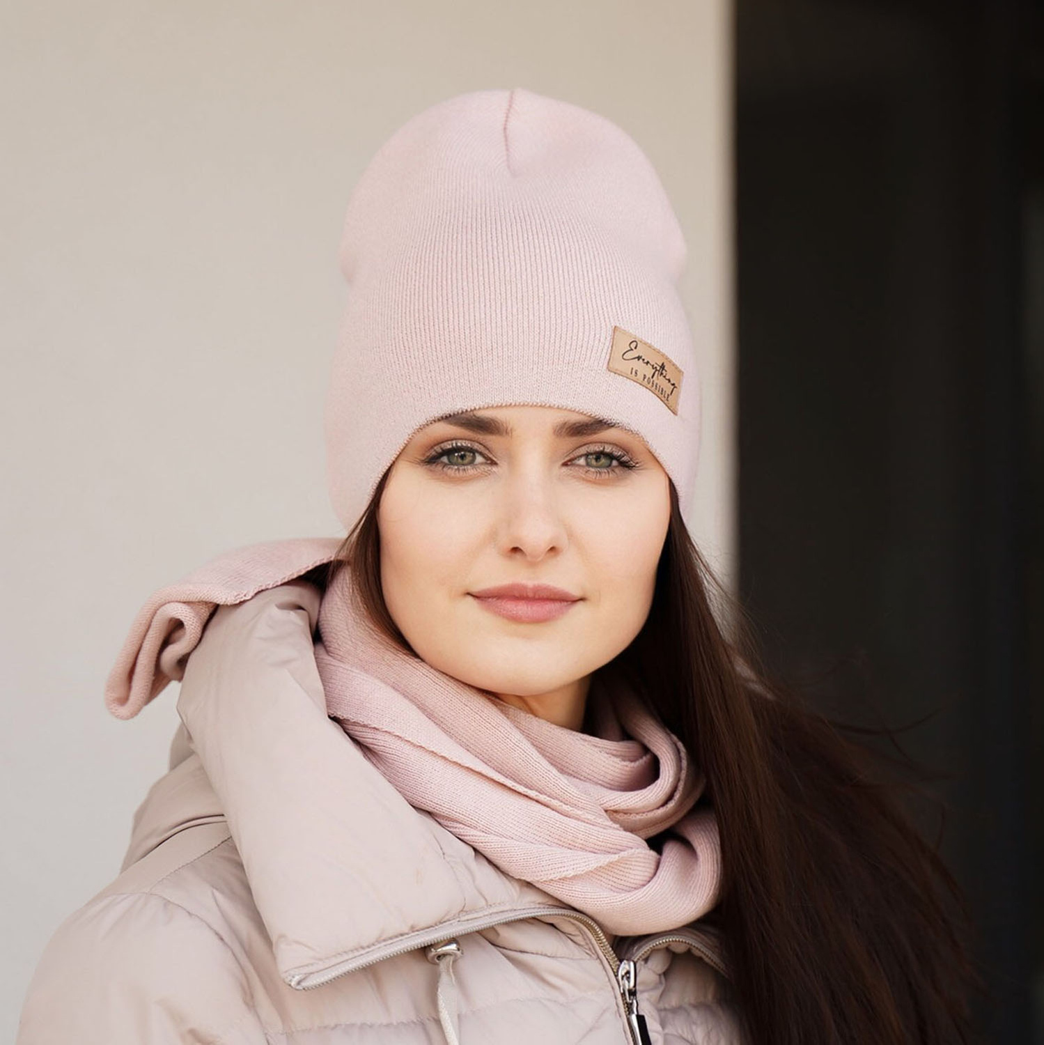 Dam höst/vår set: mössa och halsduk, rosa, Zula