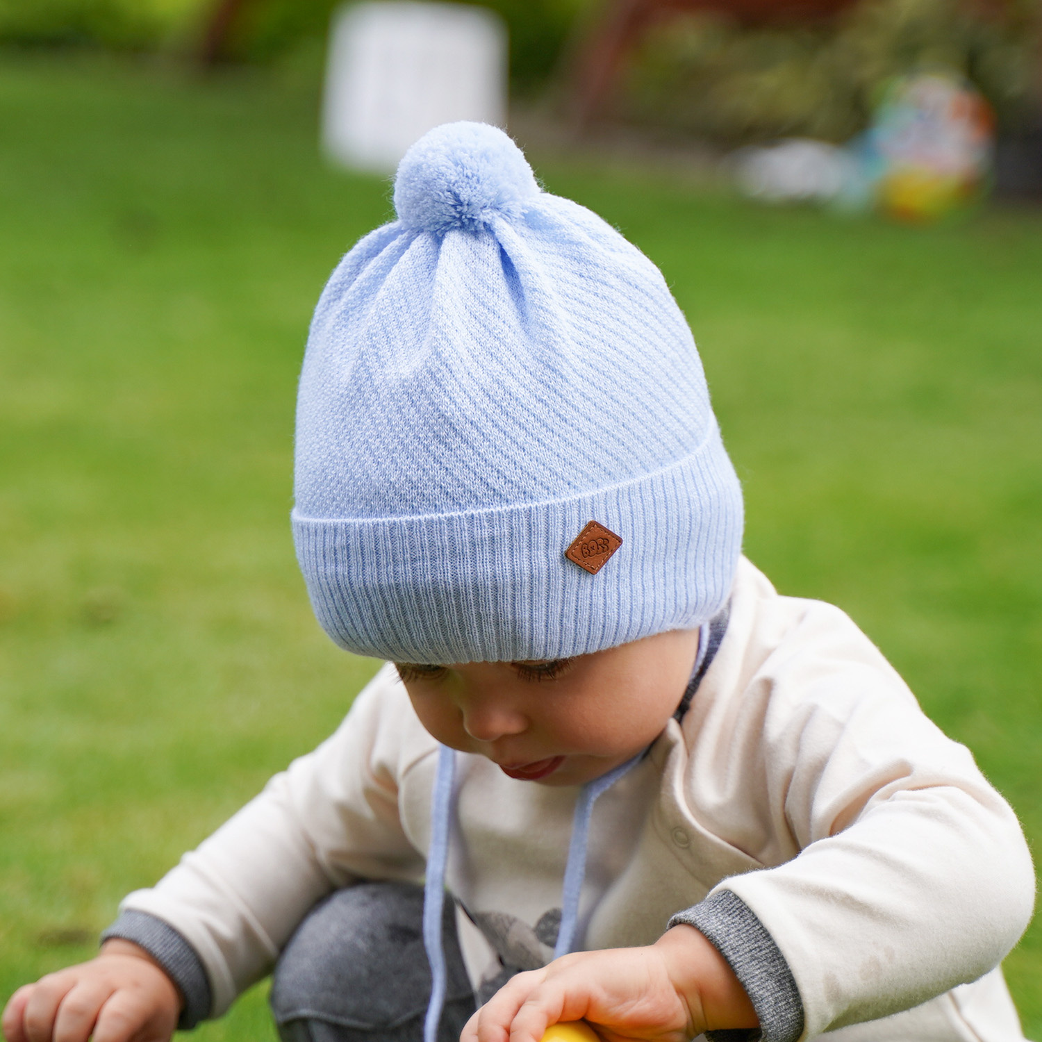 Pojke höst/vår mössa, blå, med knytband, Halmin