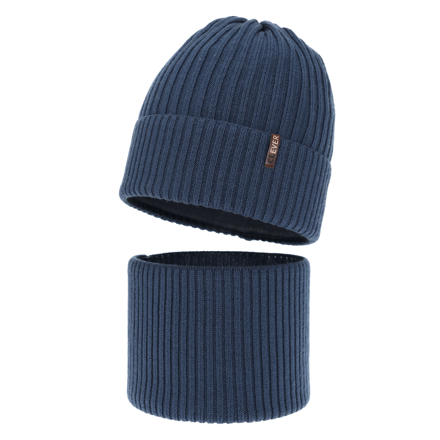 Pojke vinter set: mössa och tubhalsduk, blå mörk, 100% Merino Ull, Gizmo