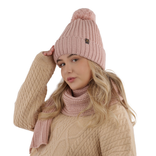 Dam vinter set: mössa och halsduk, rosa, med pompom, Lupita