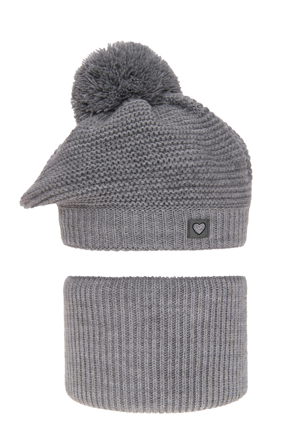 Flicka vinter set: mössa och halsduk, grå, med pompom, Lira
