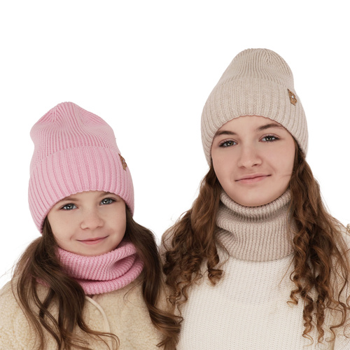 Flicka vinter set: mössa och tubhalsduk, grå, 100% Merino Ull, Nelita
