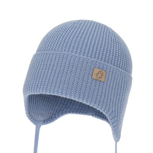 Pojke höst/vår mössa, ljusblå, 100% Merino Ull, med knytband, Bakadi