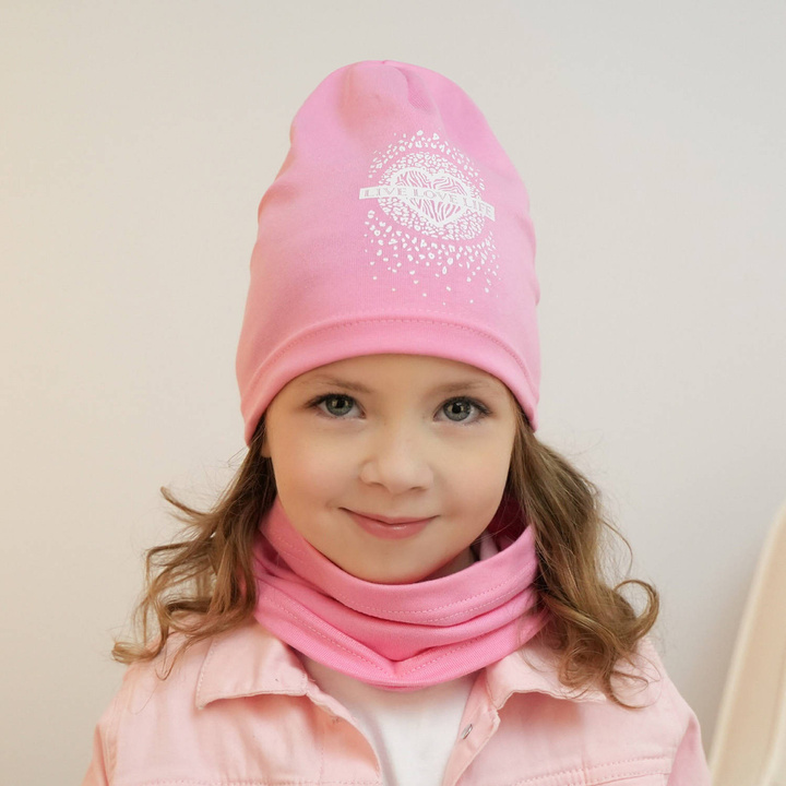 Flicka höst/vår set: mössa och halsduk, rosa, fodrad med bomull, Esmeralda
