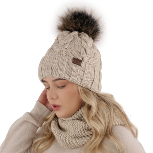 Flicka vinter set: mössa och tubhalsduk, grå, med pompom, Torina