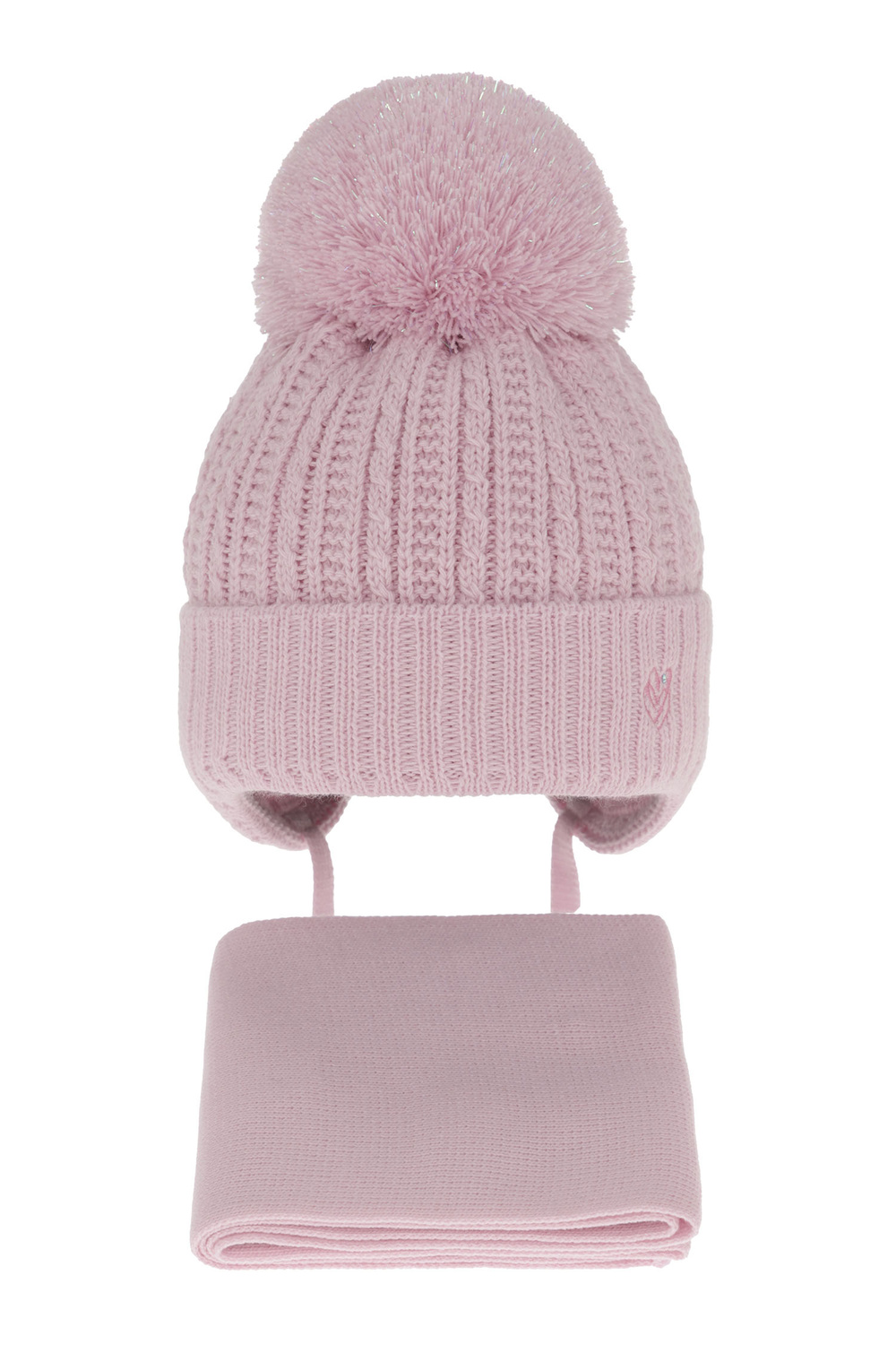 Flicka vinter set: mössa och halsduk, lila, med knytband, med pompom, Marisa