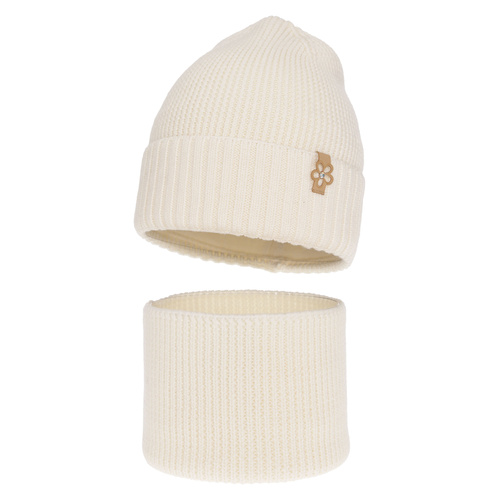 Flicka vinter set: mössa och halsduk, kremowy, 100% Merino Ull, Nelita