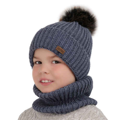 Pojke vinter set: mössa och halsduk, camel, med pompom, Wonder