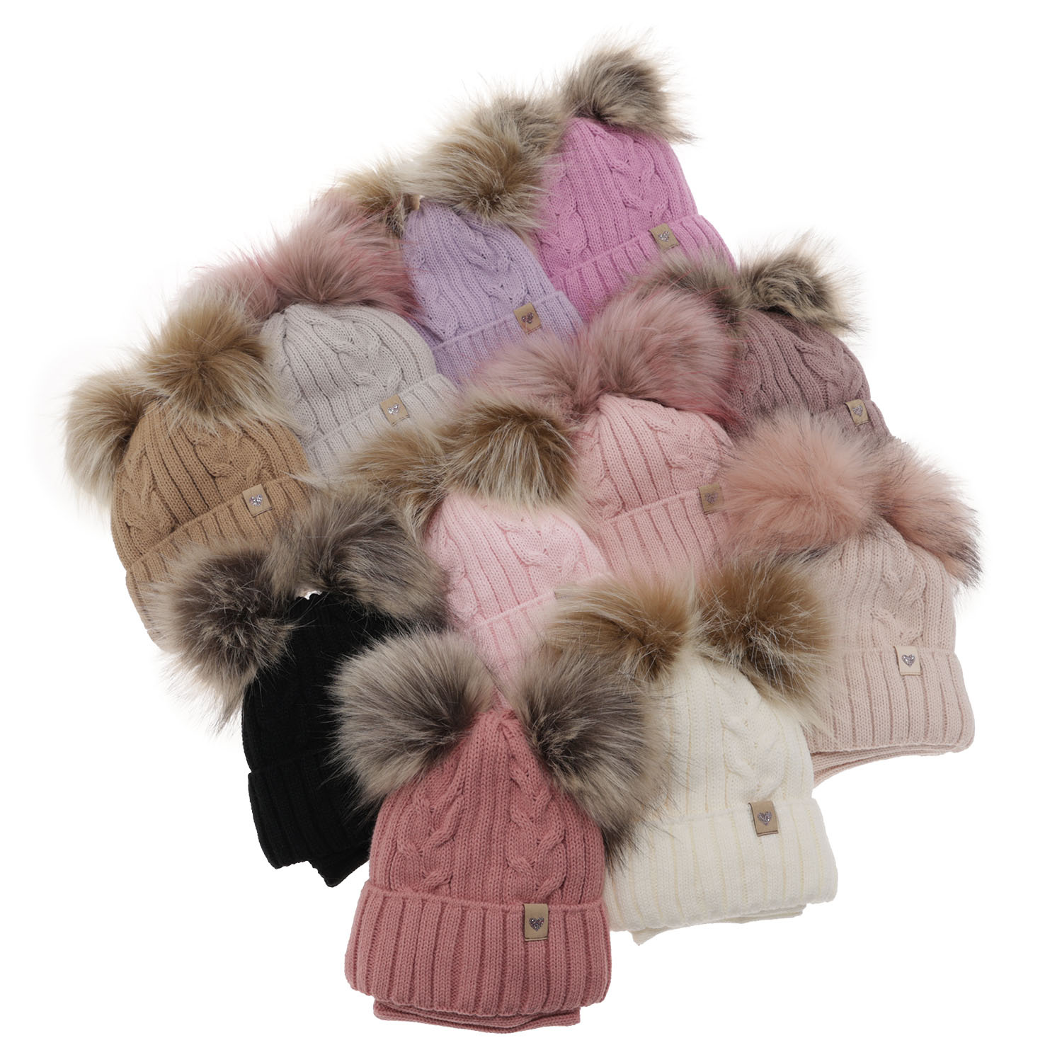 Flicka vinter set: mössa och halsduk, rosa, med två pompommar, Amala