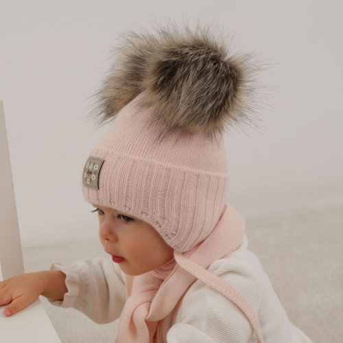 Flicka vinter set: mössa och halsduk, grå, med två pompommar, Jazz