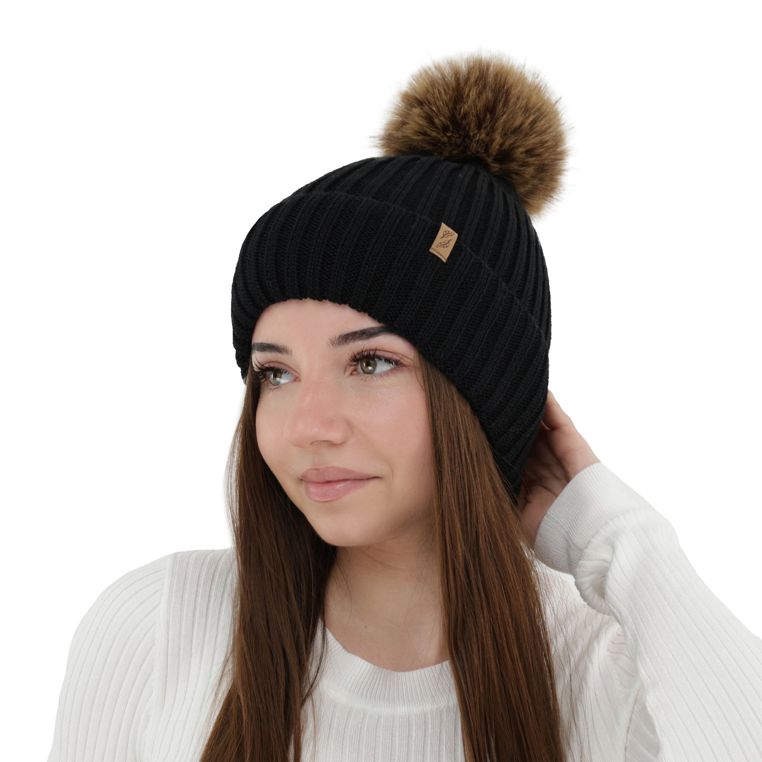 Dam vintermössa, beige, med merinull, Zamira