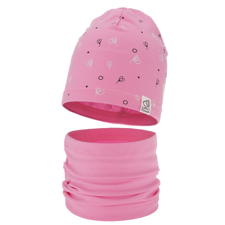 Flicka höst/vår set: mössa och tubhalsduk, rosa, fodrad med bomull, Fiora