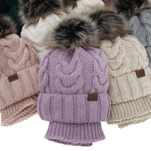 Flicka vinter set: mössa och tubhalsduk, lila, med pompom, Torina