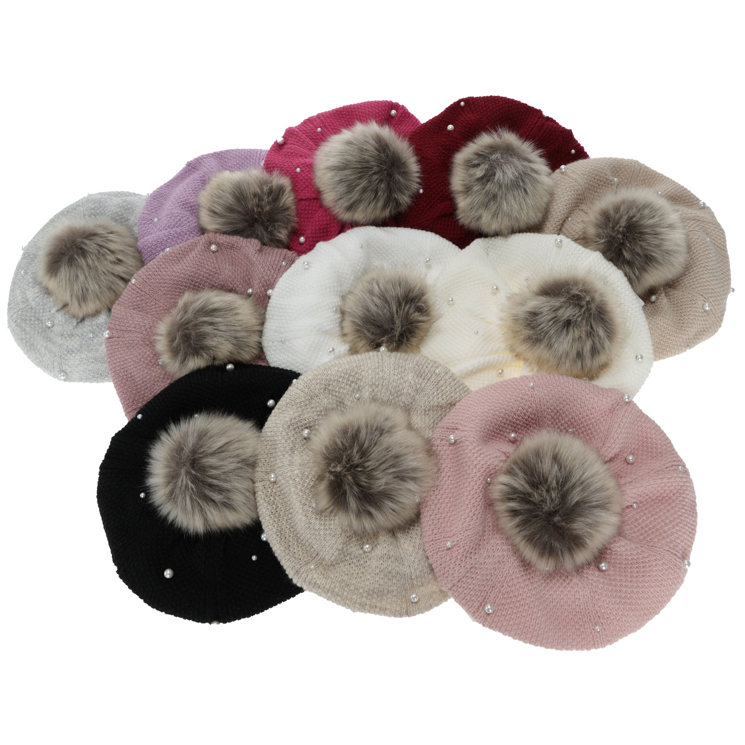 Flicka vinter set: basker och tubhalsduk, beige, fodrad med fleece, med pompom, Jeanette