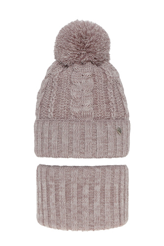 Flicka vinter set: mössa och tubhalsduk, rosa, med pompom, Maroko