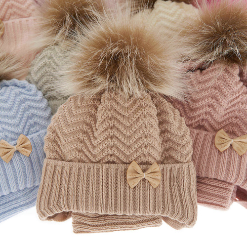 Flicka vinter set: mössa och tubhalsduk, rosa, med pompom, Chloe