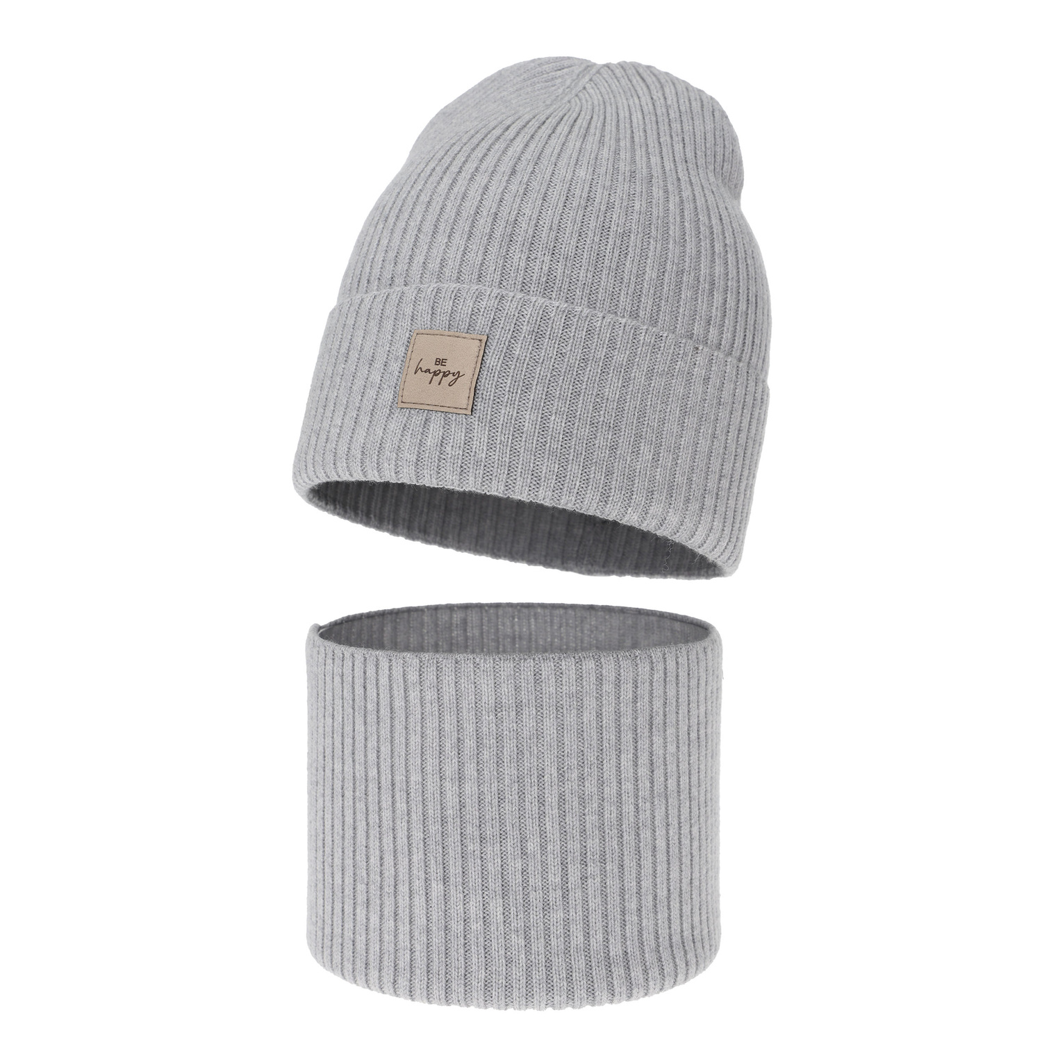 Flicka höst/vår set: mössa och tubhalsduk, grå, 100% Merino Ull, Vanita