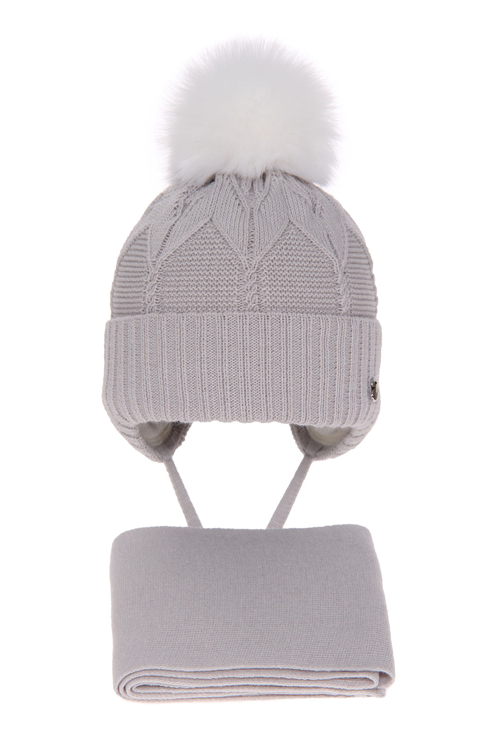 Flicka vinter set: mössa och halsduk, grå, med pompom, Altina