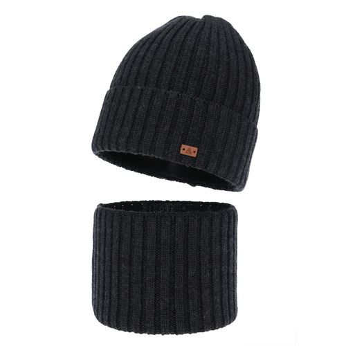 Pojke vinter set: mössa och tubhalsduk, mörkgrå, 100% Merino Ull, Umberto