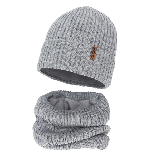 Pojke vinter set (mössa och tubhalsduk), ljusblå, fodrad med fleece, med merinull, Colton