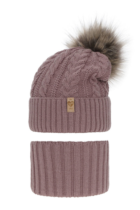 Flicka vinter set: mössa och tubhalsduk, lila, med pompom, Yoshi