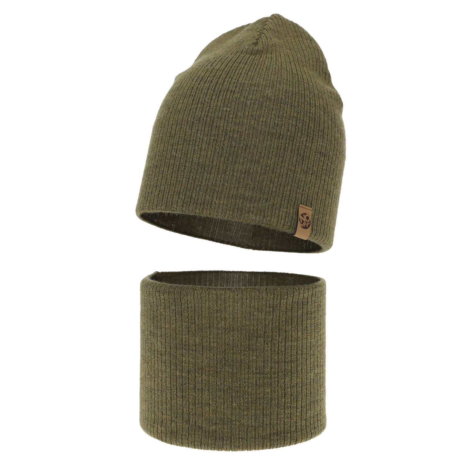 Pojke höst/vår set: mössa och halsduk, khaki, 100% Merino Ull, Richi