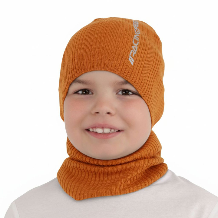 Pojke höst/vår set: mössa och halsduk, orange, med bomull, Kolorado
