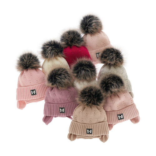 Flicka vinter set: mössa och halsduk, rosa, med pompom, Kinia
