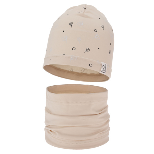 Flicka höst/vår set: mössa och tubhalsduk, beige, fodrad med bomull, Fiora