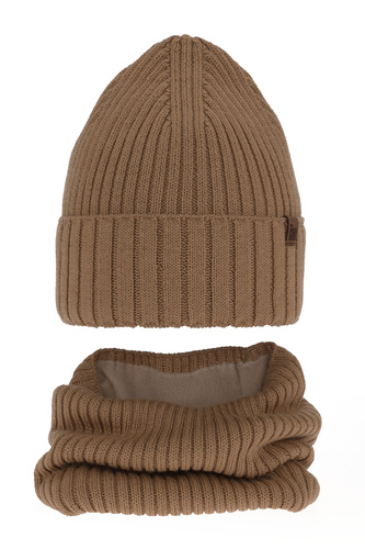 Pojke vinter set: mössa och tubhalsduk, camel, fodrad med fleece, Metis