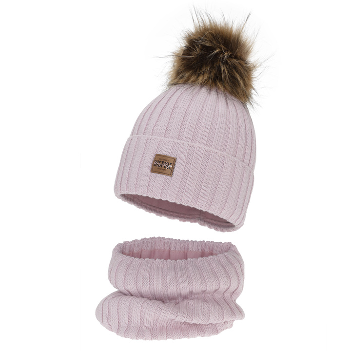 Flicka vinter set: mössa och tubhalsduk, lila, fodrad med fleece, med merinull, Bellina