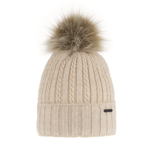 Dam vintermössa, beige, med pompom, Karizma