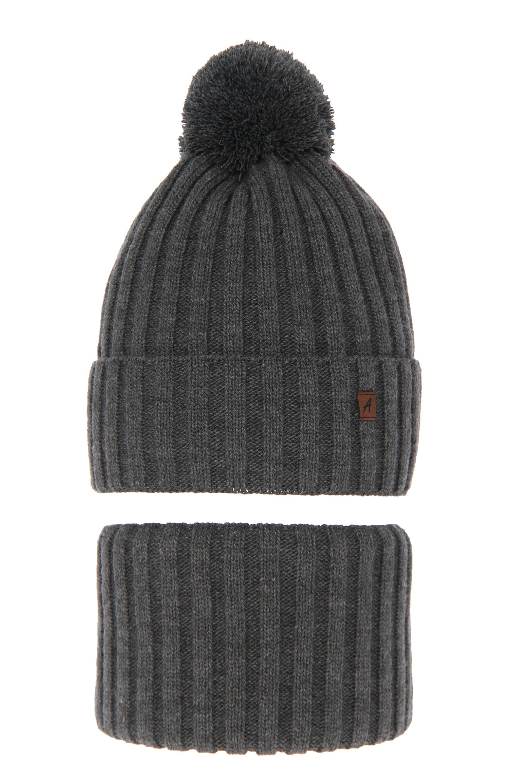 Pojke vinter set: mössa och tubhalsduk, grå, med pompom, Wiliam