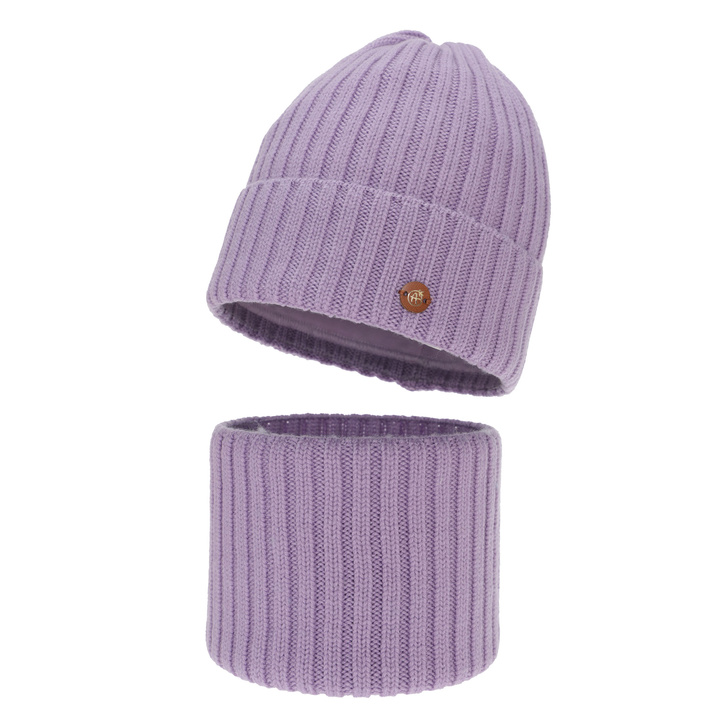 Flicka vinter set: mössa och tubhalsduk, lila, 100% Merino Ull, fodrad med bomull, Vanira