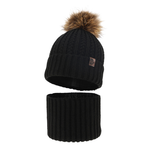 Pojke vinter set: mössa och halsduk, svart, med pompom, Lars