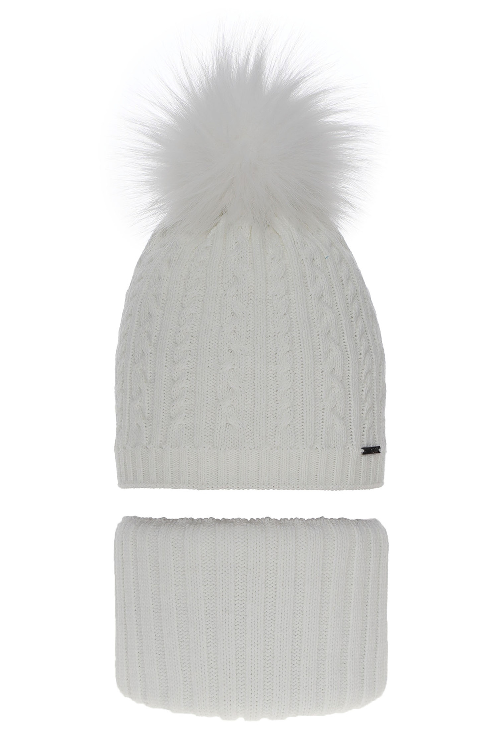 Flicka vinter set: mössa och tubhalsduk, vit, med pompom, Rima