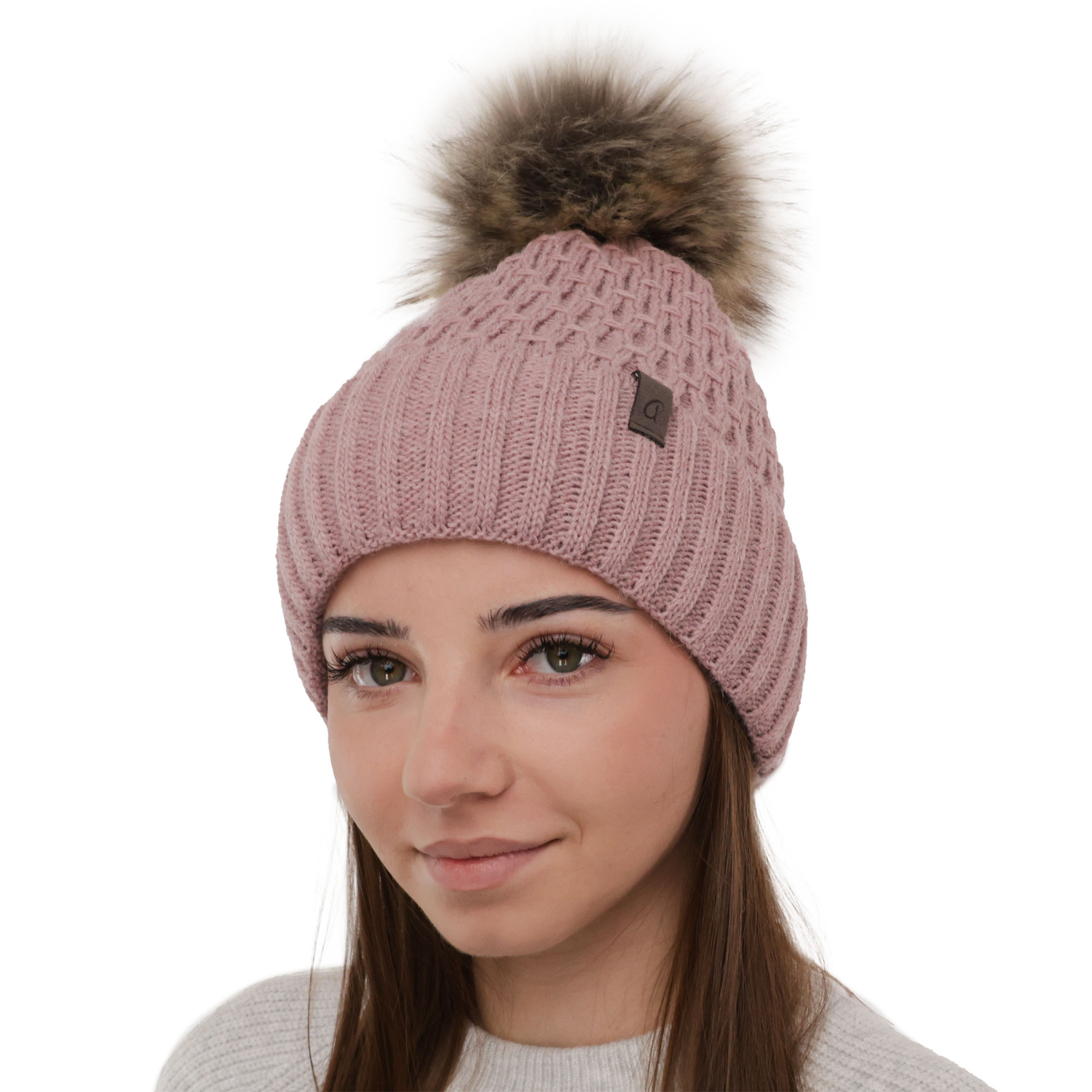 Dam vintermössa, brun, med pompom, Gaba
