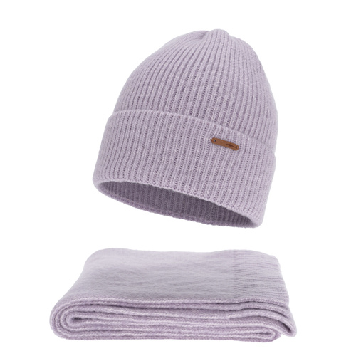 Dam vinter set: mössa och halsduk, lila, med merinull, Seala