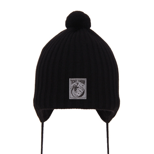 Pojke höst/vår mössa, svart, med knytband, med pompom, Cyspin