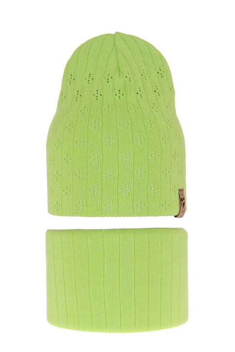 Flicka höst/vår set: mössa och tubhalsduk, grön, med bomull, Felicity