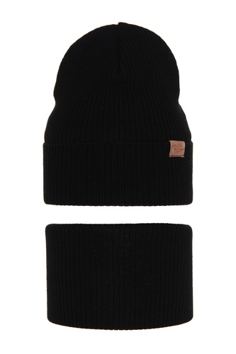 Flicka höst/vår set: mössa och tubhalsduk, svart, med bomull, Alona