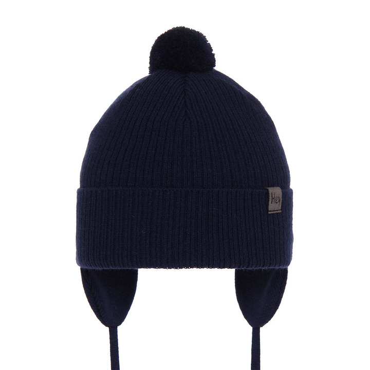 Pojke höst/vår mössa, blå, med knytband, med pompom, Axel
