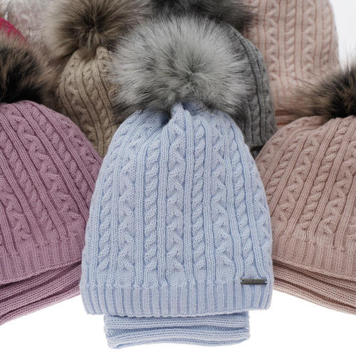Flicka vinter set: mössa och tubhalsduk, grå, med pompom, Rima
