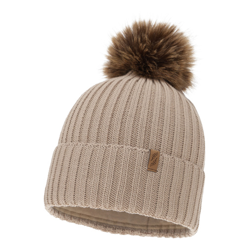 Dam vintermössa, beige, med merinull, Zamira